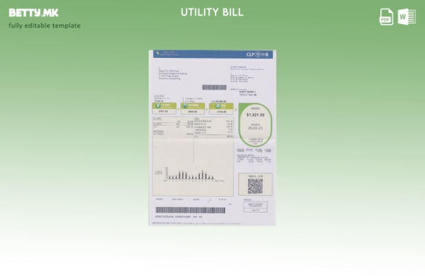 модерен стил шаблон за збор за сметки за комунални услуги во Хонг Конг CLP